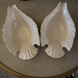 LENOX Vintage Bone China Dove Collection Set of 2, 24K Gold Trim, Nut Dishes,USA